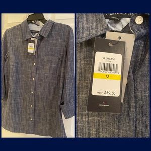 Tommy Hilfiger Blouse Navy Blue. Medium Button Down.